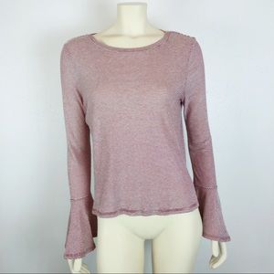 Ro & De Striped Bell Sleeve Red Thermal Top Size M